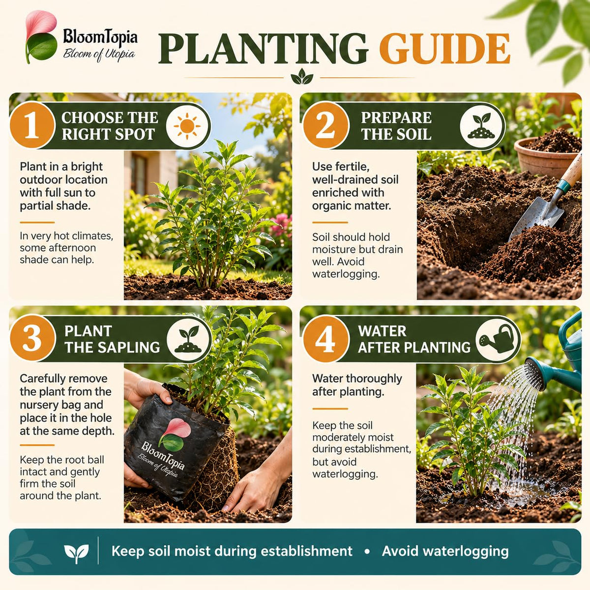 Step-by-step planting illustration for Raat Ki Rani Night Blooming Jasmine.