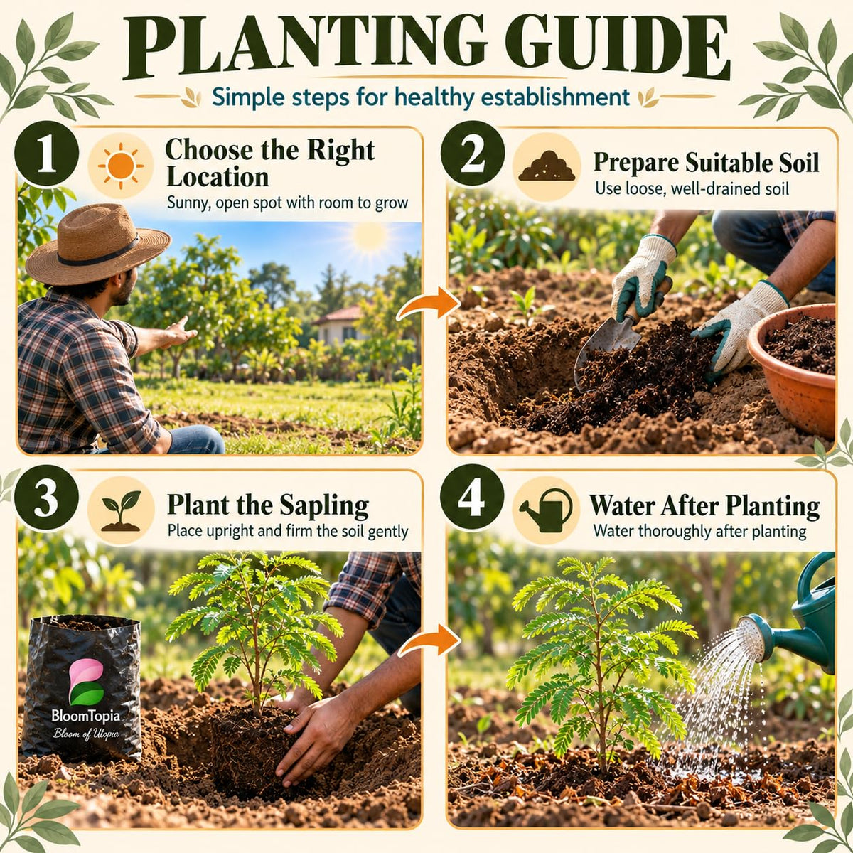 Step-by-step planting illustration for Red Sweet Tamarind.