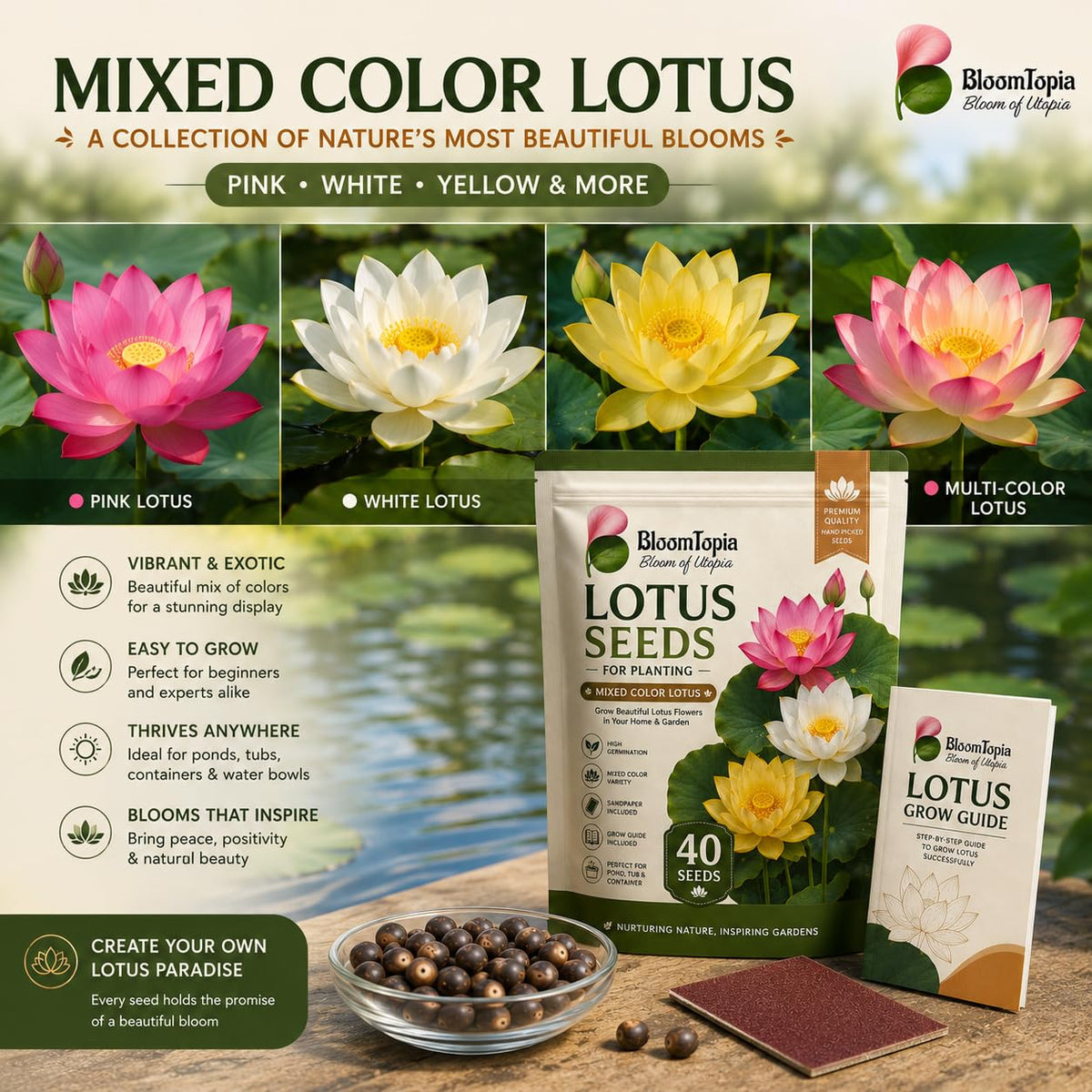 Illustrated lotus flower-colour assortment.