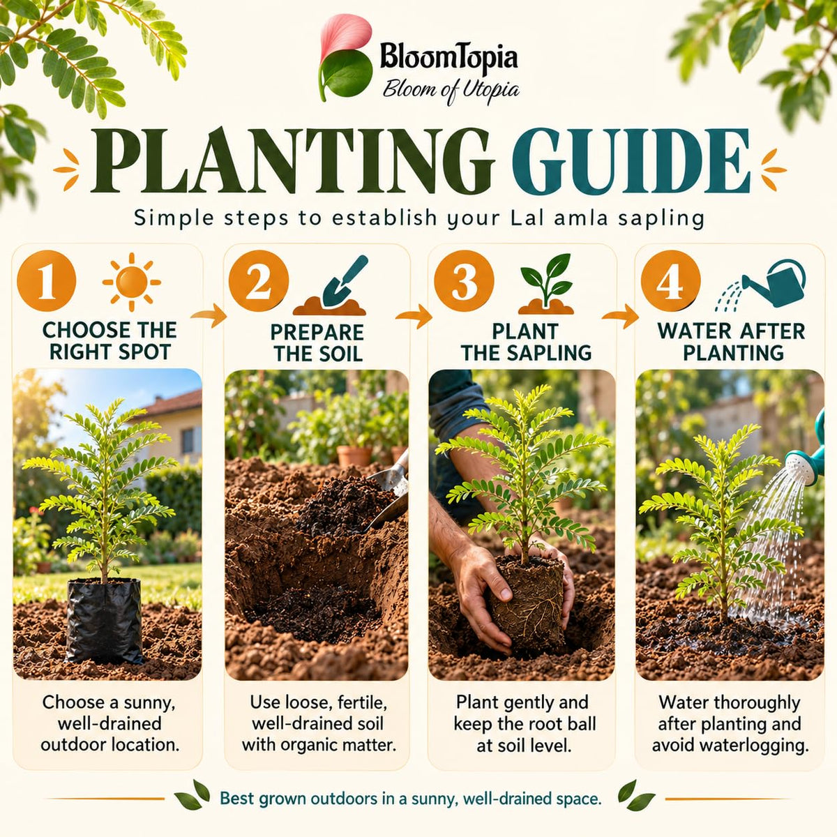 Step-by-step planting illustration for Lal Amla.