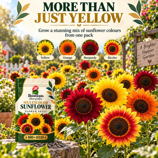 Sunflowers in different flower colours.