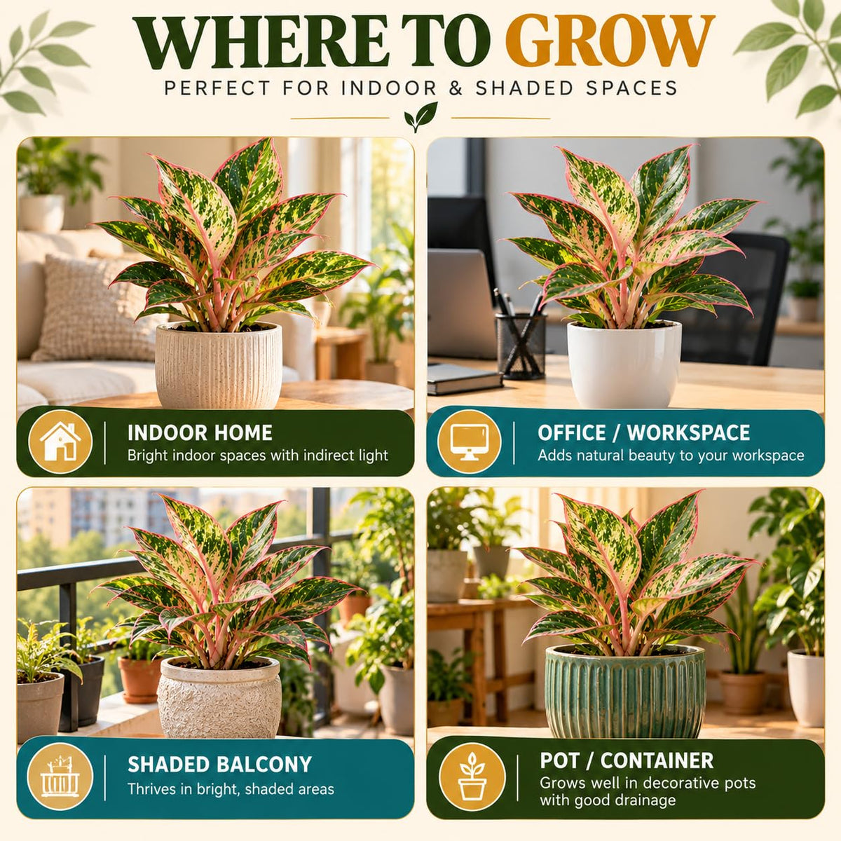 Illustrated growing locations for Aglaonema.