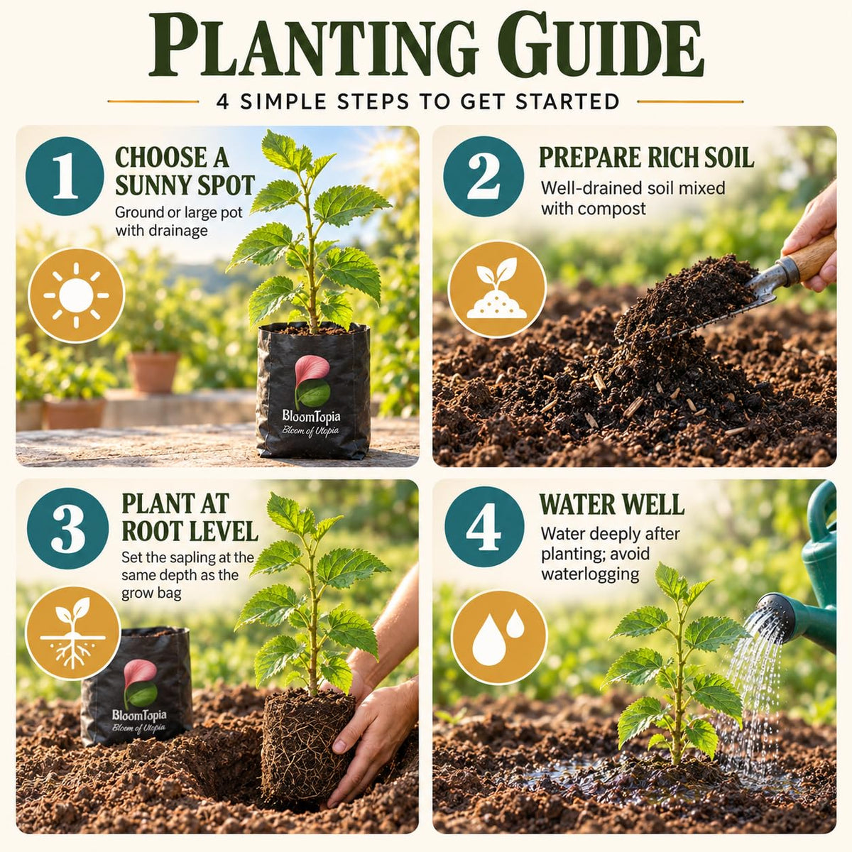 Step-by-step planting illustration for Chiang Mai 60 Mulberry.