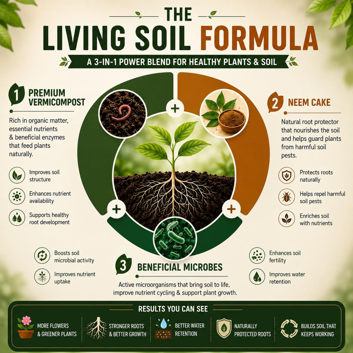 Plant roots in a vermicompost soil cross-section.