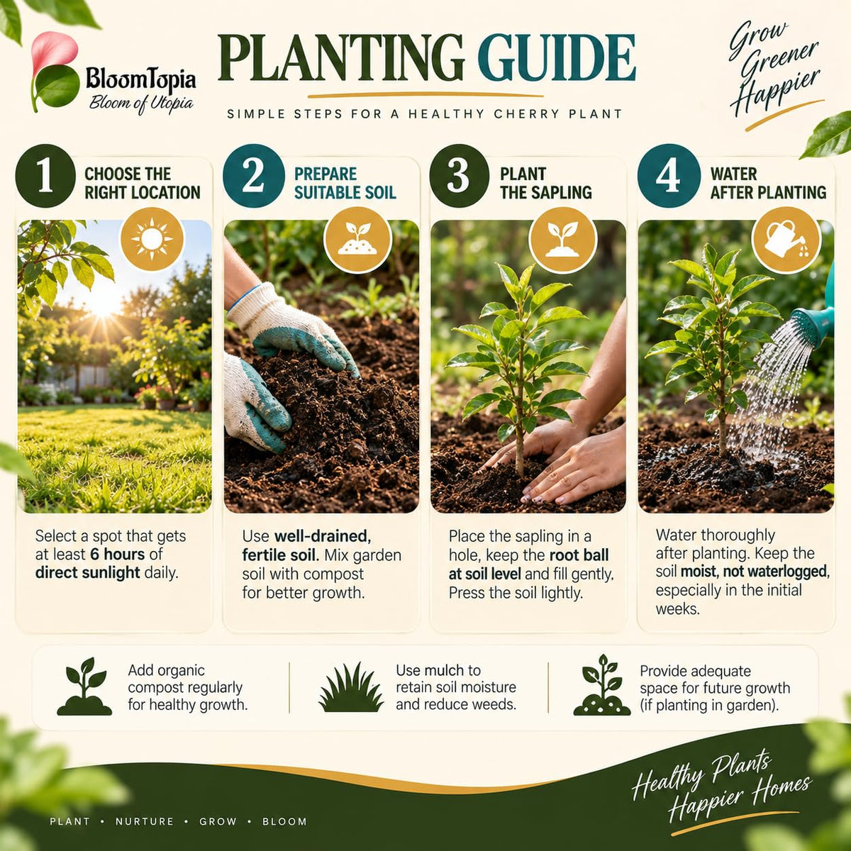 Step-by-step planting illustration for Barbados Cherry.
