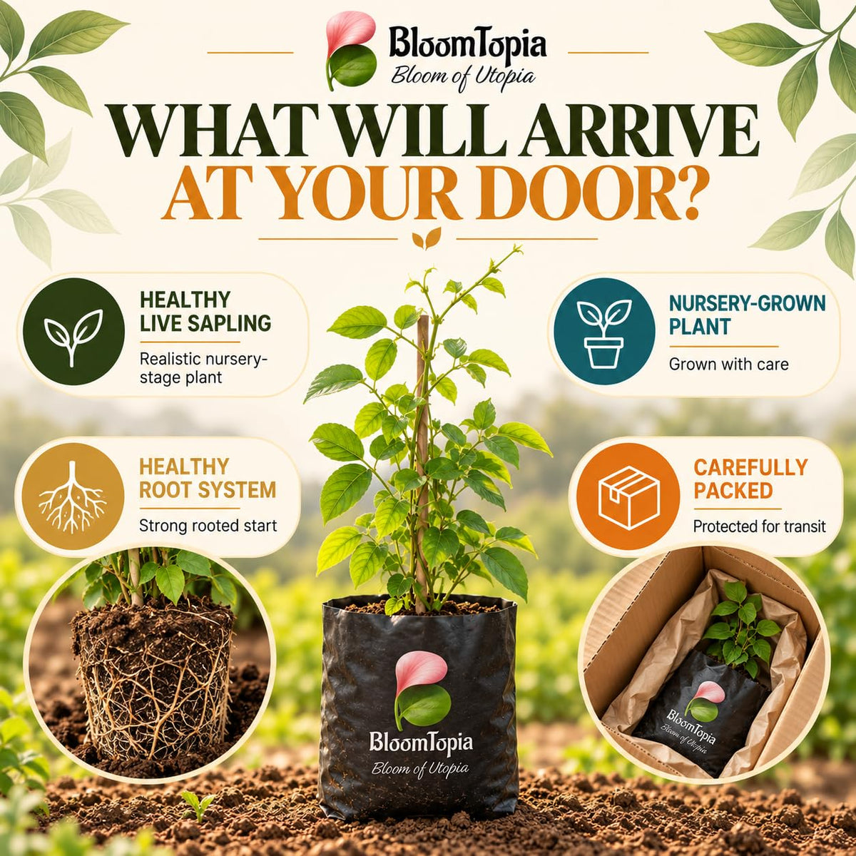 Illustrated plant, root close-ups and pack-presentation panel for Red Aparajita.