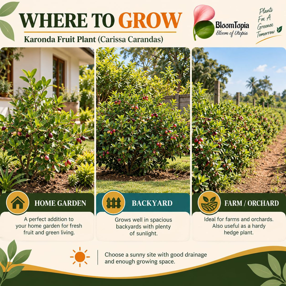 Illustrated growing locations for Karonda Fruit Plant (Carissa carandas).