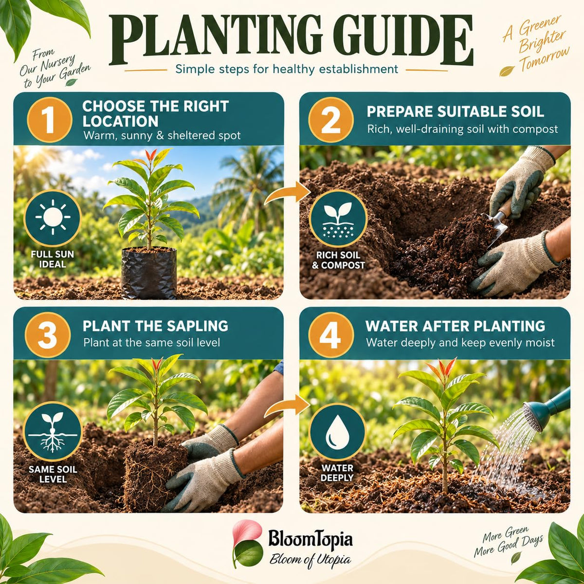 Step-by-step planting illustration for Exotic Red Rambutan.