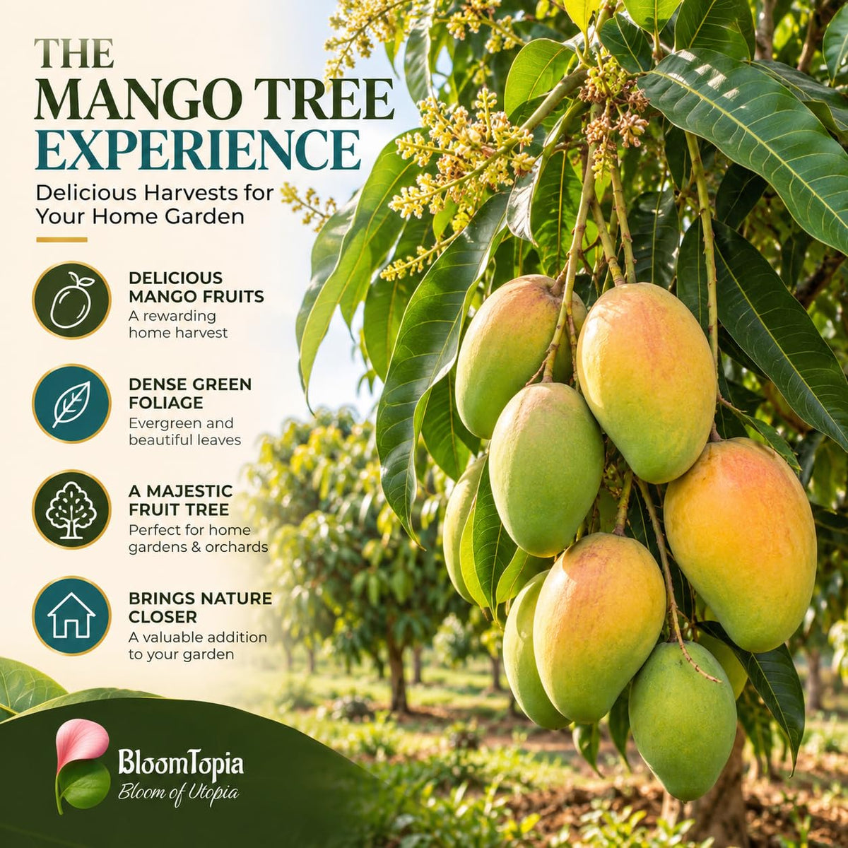 Illustration of mature All-Season Mango features with variety callouts.