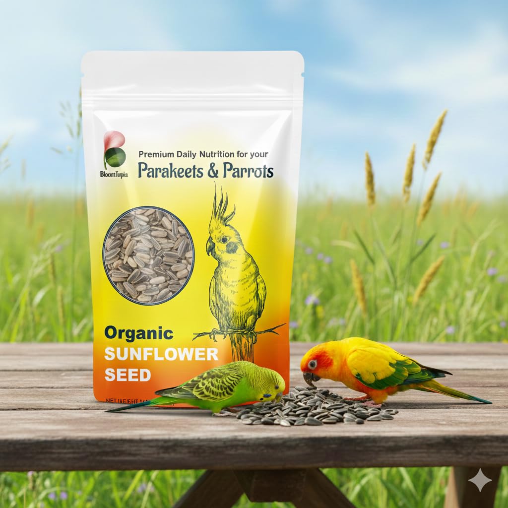 striped sunflower seed pouch displayed outdoors.