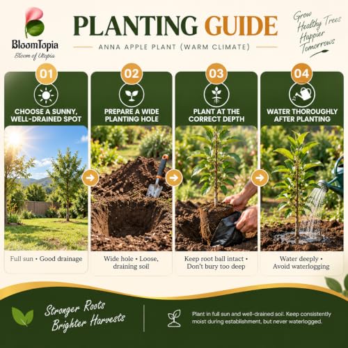 Four-step planting illustration for Anna Apple.