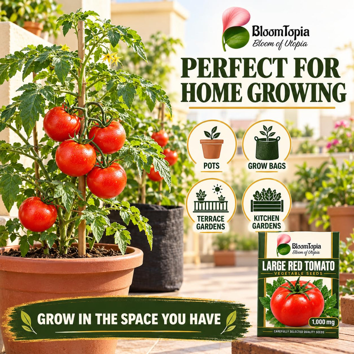 Container and garden growing options for tomatoes.