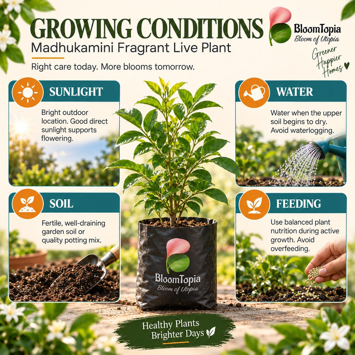 Sunlight, water, soil and feeding guide for Madhukamini Fragrant.