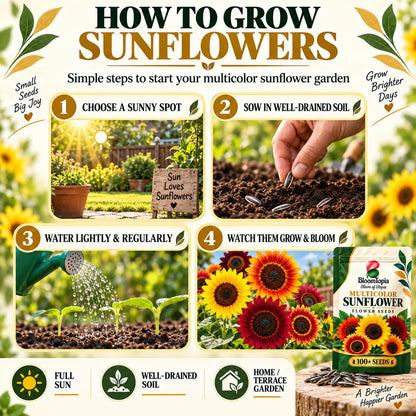 Sunflower seed sowing and growing steps.