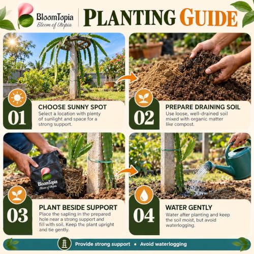 Step-by-step planting illustration for Yellow Dragon Fruit.
