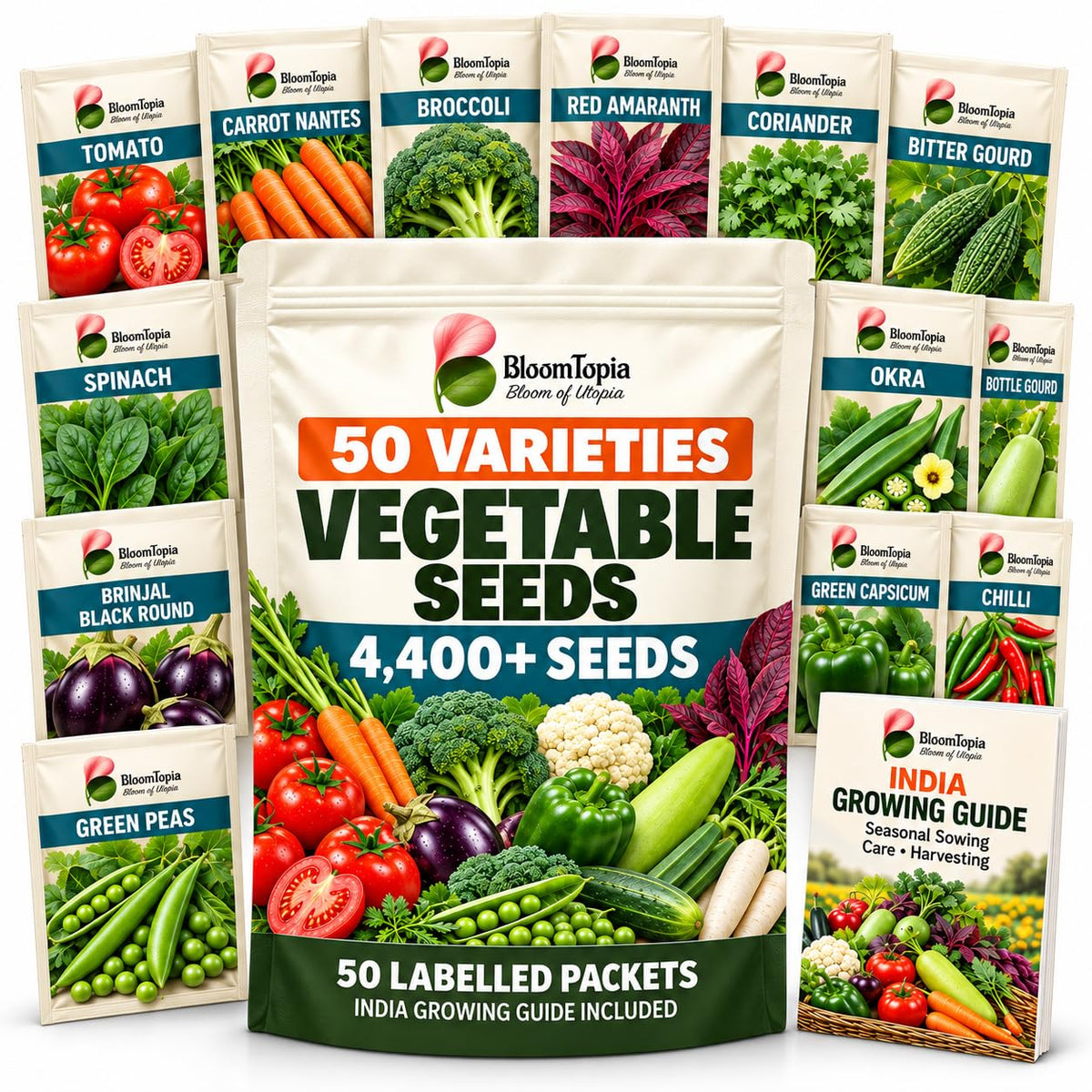 BloomTopia vegetable seed kit with labelled packets.