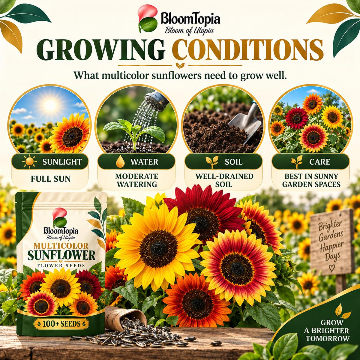 Sunflower sunlight, watering and soil guide.