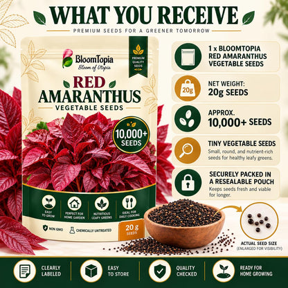 Amaranthus seed pack with count and net-weight information.