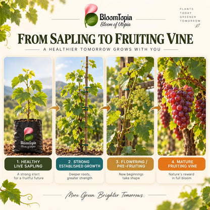 Illustrated growth stages for Red Grape Vine, from young plant to mature growth.