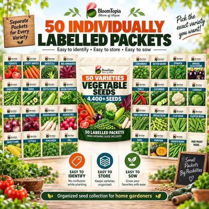 Individually labelled vegetable seed packets.