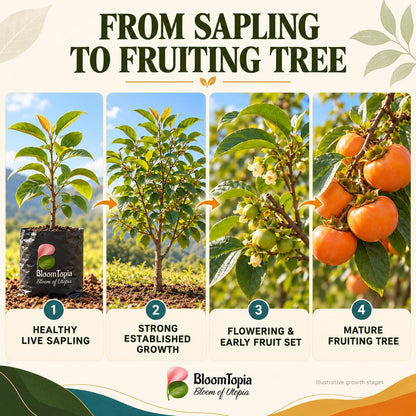 Illustrated persimmon plant growth stages.