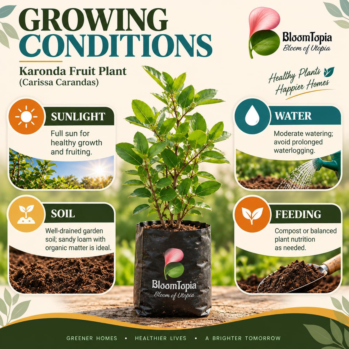 Sunlight, water, soil and feeding guide for Karonda Fruit Plant (Carissa carandas).
