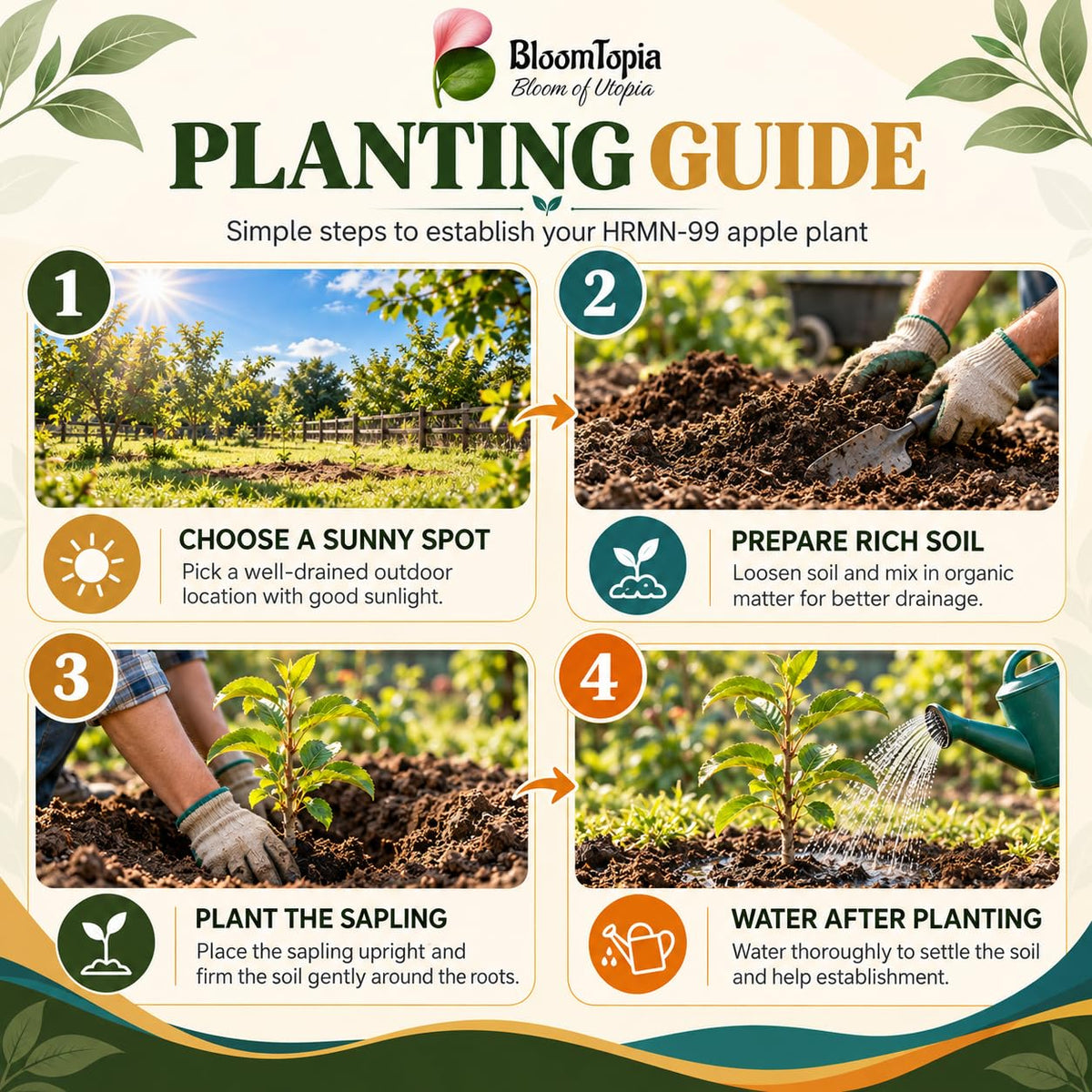 Step-by-step planting illustration for HRMN-99 Hariman Apple.
