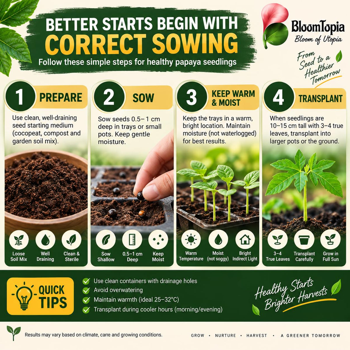 Papaya seed-soaking and sowing guide.