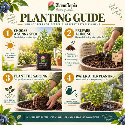 Step-by-step planting illustration for Blueberry.