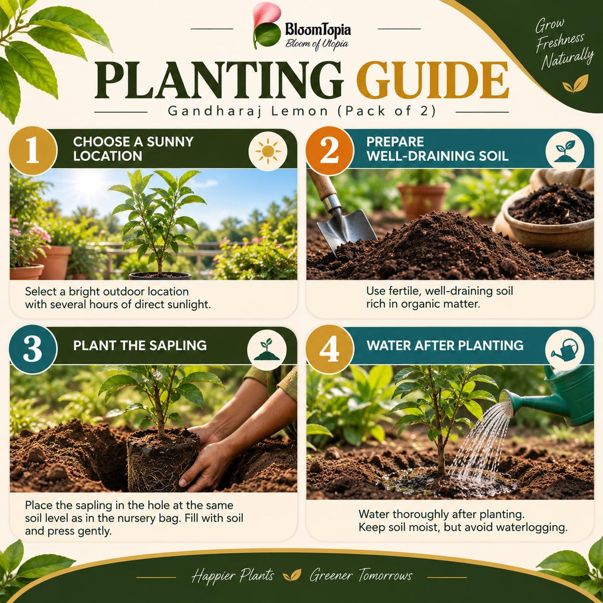 Step-by-step planting illustration for Gandharaj Lemon.