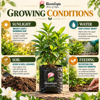 Sunlight, water, soil and feeding guide for Gandharaj Gardenia.