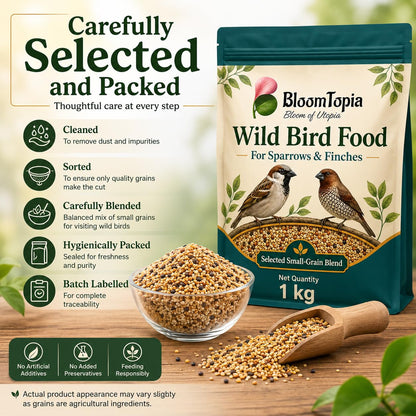 Bird food selection and packing information panel.