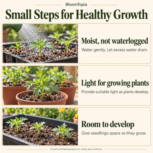 Marigold moisture, light and spacing guide.