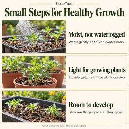 Marigold moisture, light and spacing guide.