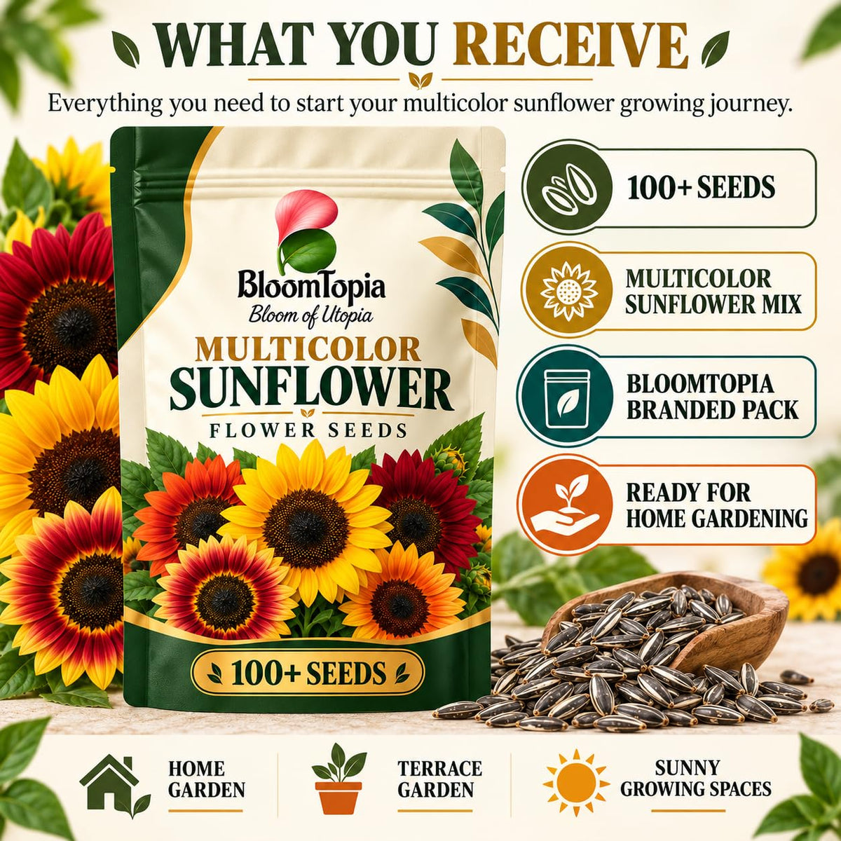 Sunflower seed packet contents.