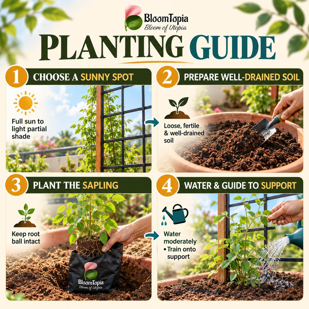 Step-by-step planting illustration for White Aparajita.