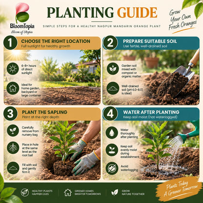 Step-by-step planting illustration for Nagpur Mandarin Orange.