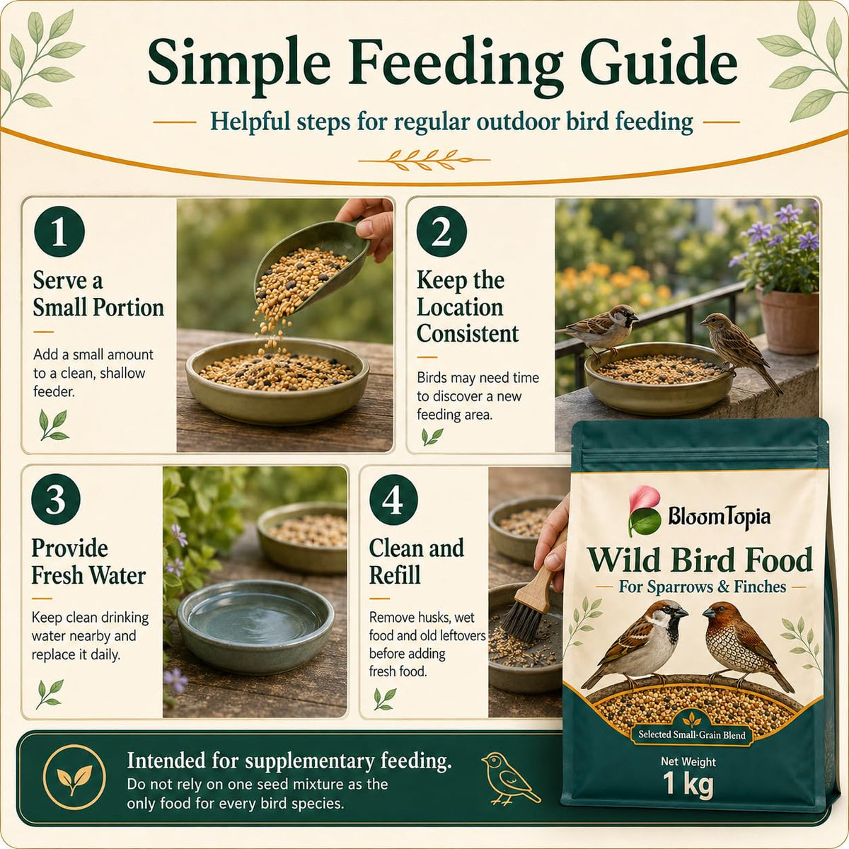 Wild bird food feeding and storage guide.