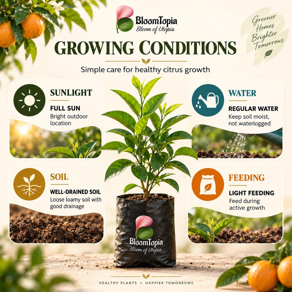 Sunlight, water, soil and feeding guide for Darjeeling Orange.