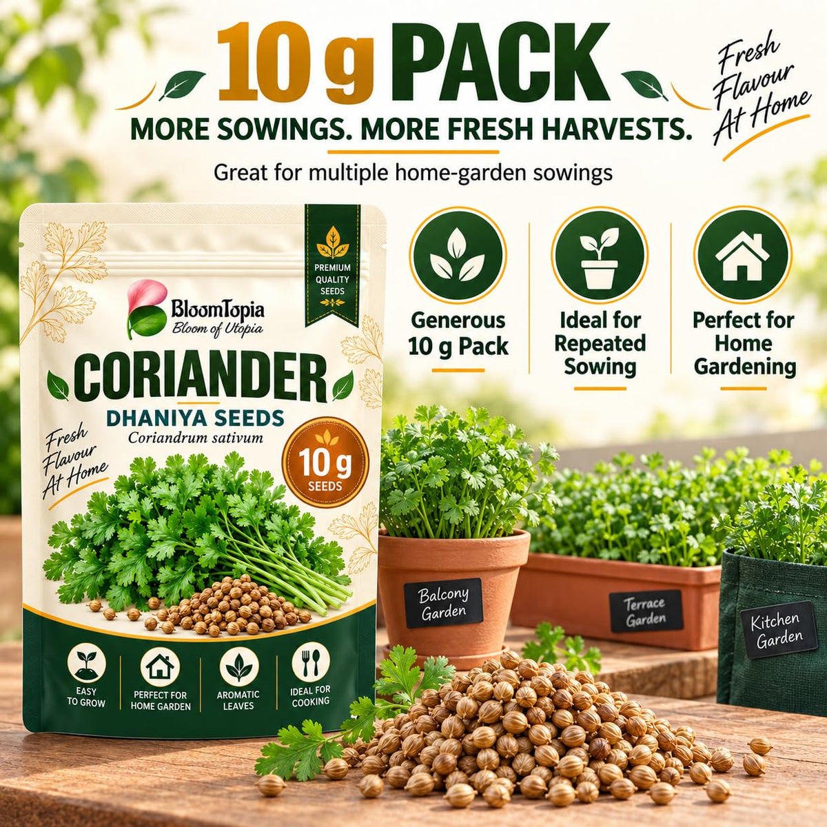 Coriander seed pouch with the 10 g pack quantity shown.
