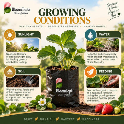 Sunlight, water, soil and feeding guide for Strawberry.