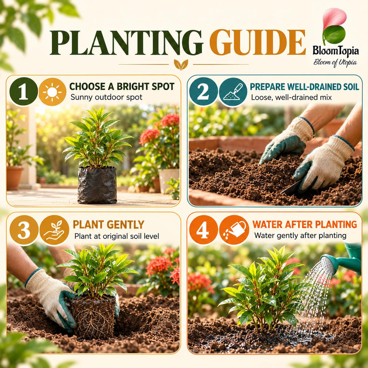 Step-by-step planting illustration for Rangan Ixora.