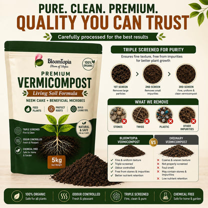 Vermicompost product quality information panel.
