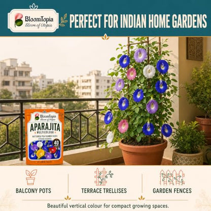 Illustrations of flowering vines on balcony, wall and fence supports.