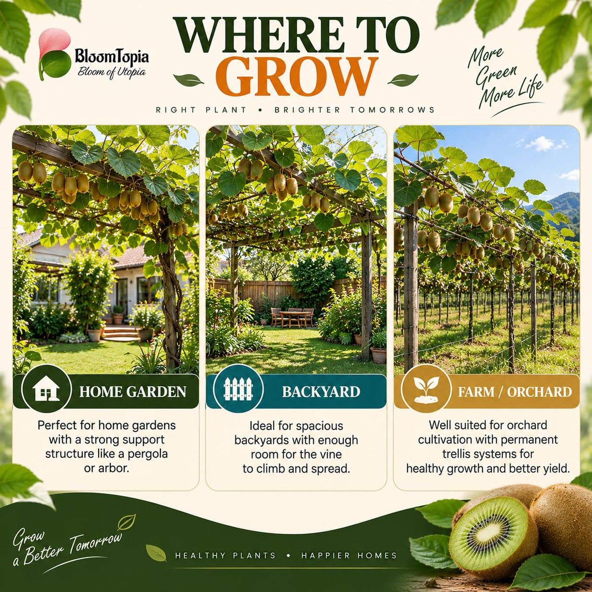 Illustrated growing locations for Kiwi Hybrid.