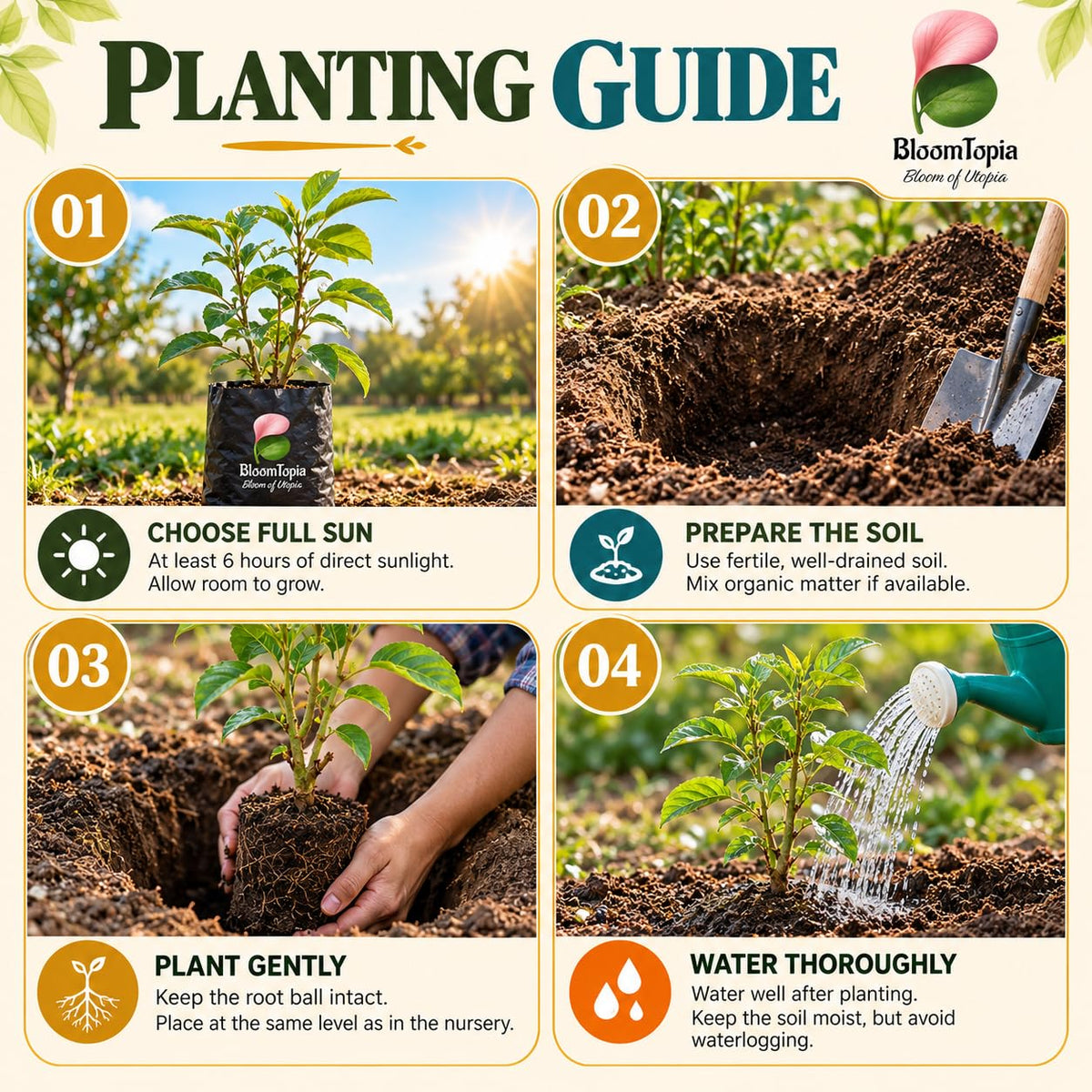 Step-by-step planting illustration for Nashpati Pear.