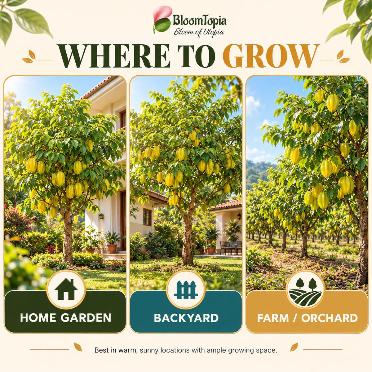 Illustrated growing locations for Star Fruit (Kamranga).