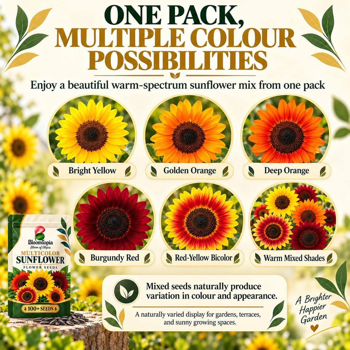 Illustrated sunflower colour possibilities.