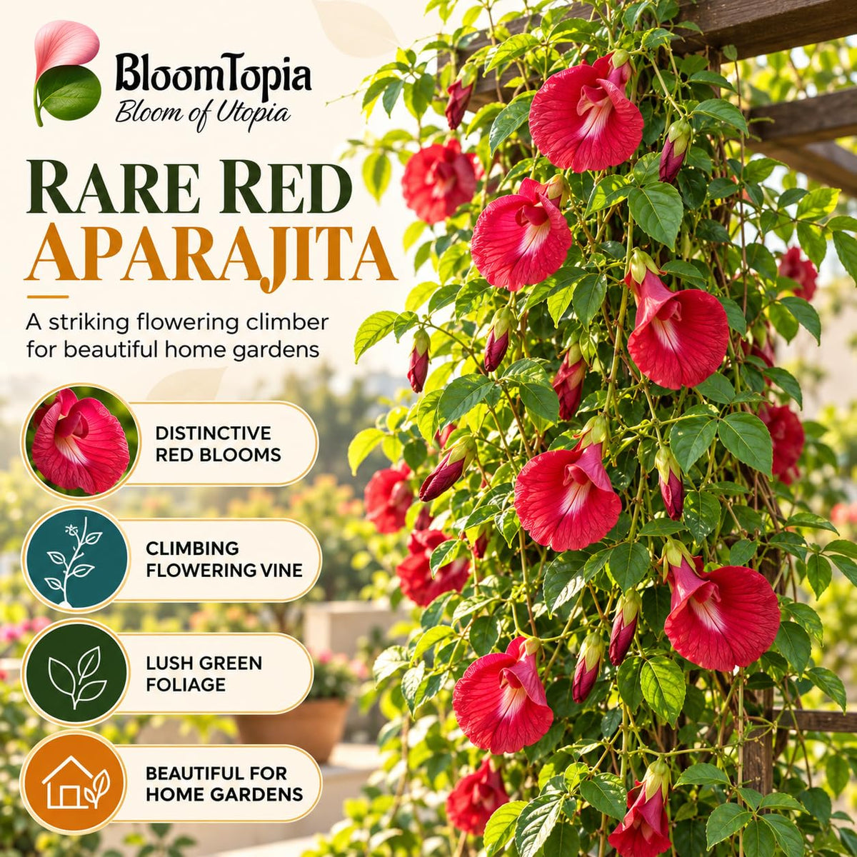 Illustration of mature Red Aparajita features with variety callouts.