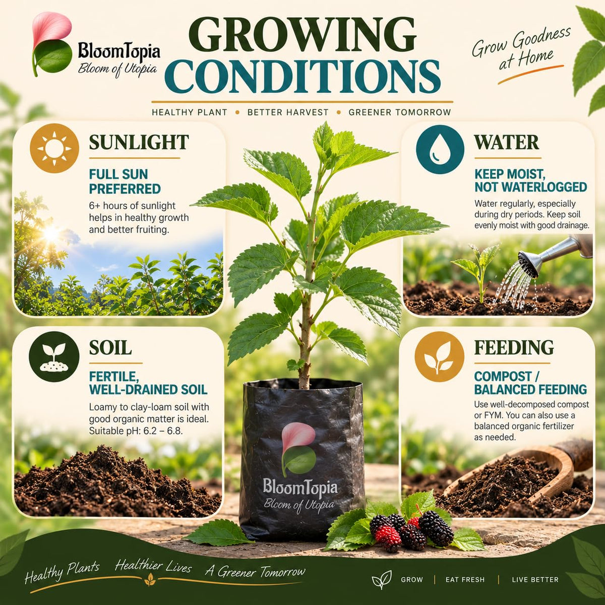 Sunlight, water, soil and feeding guide for Chiang Mai 60 Mulberry.